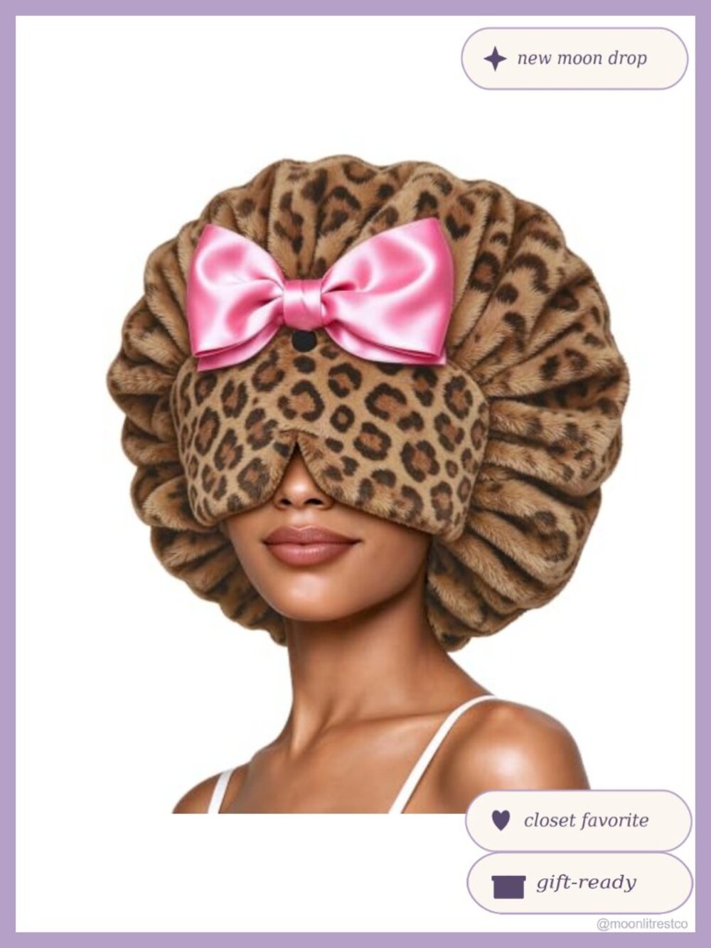Plush Satin Lined Sleeping Hair Cap Bonnet with Eye Mask Adjustable
